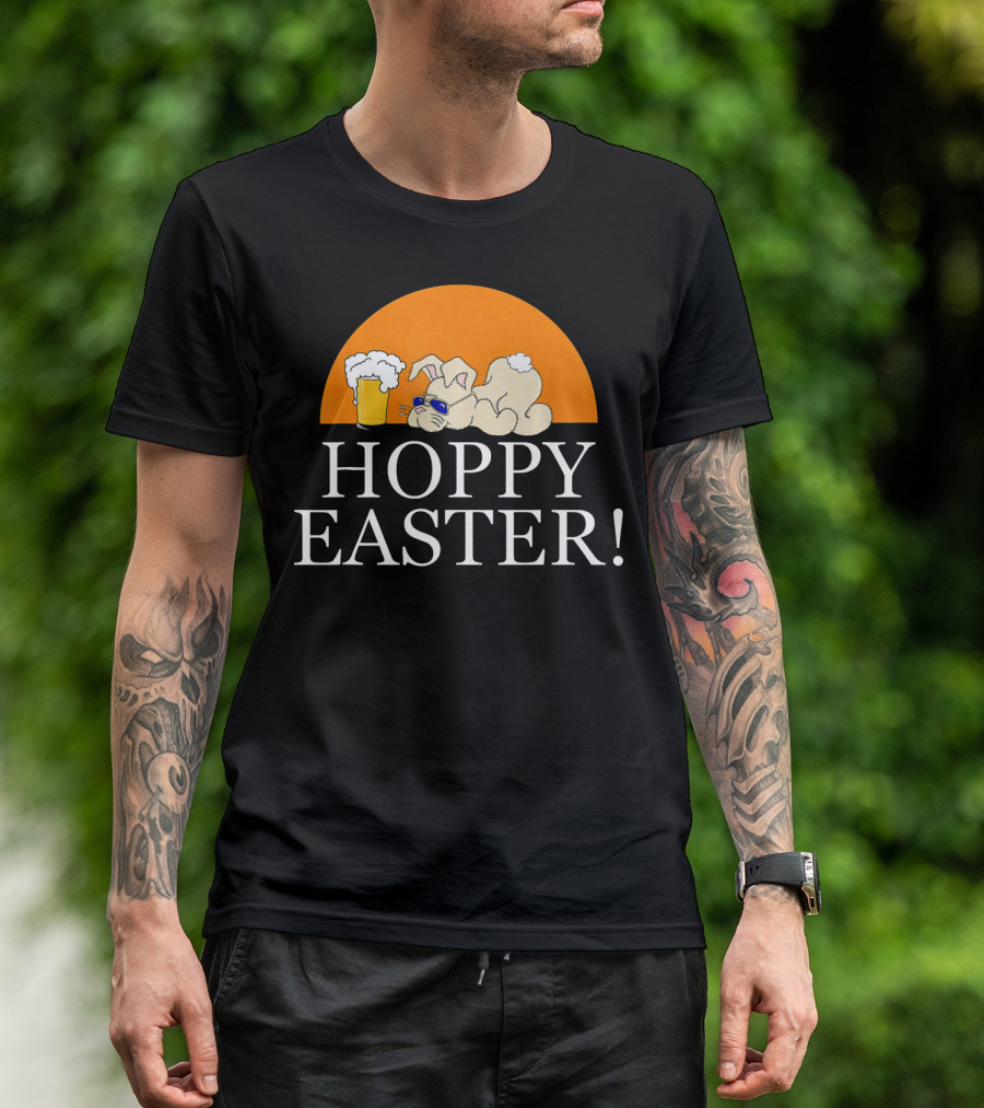 Bunny Lovers Hoppy Easter With Beer And Relaxing Rabbit T-Shirt