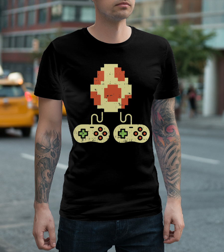 Easter Egg Pixel Art with Retro Game Controllers Gamer Gaming T-Shirt
