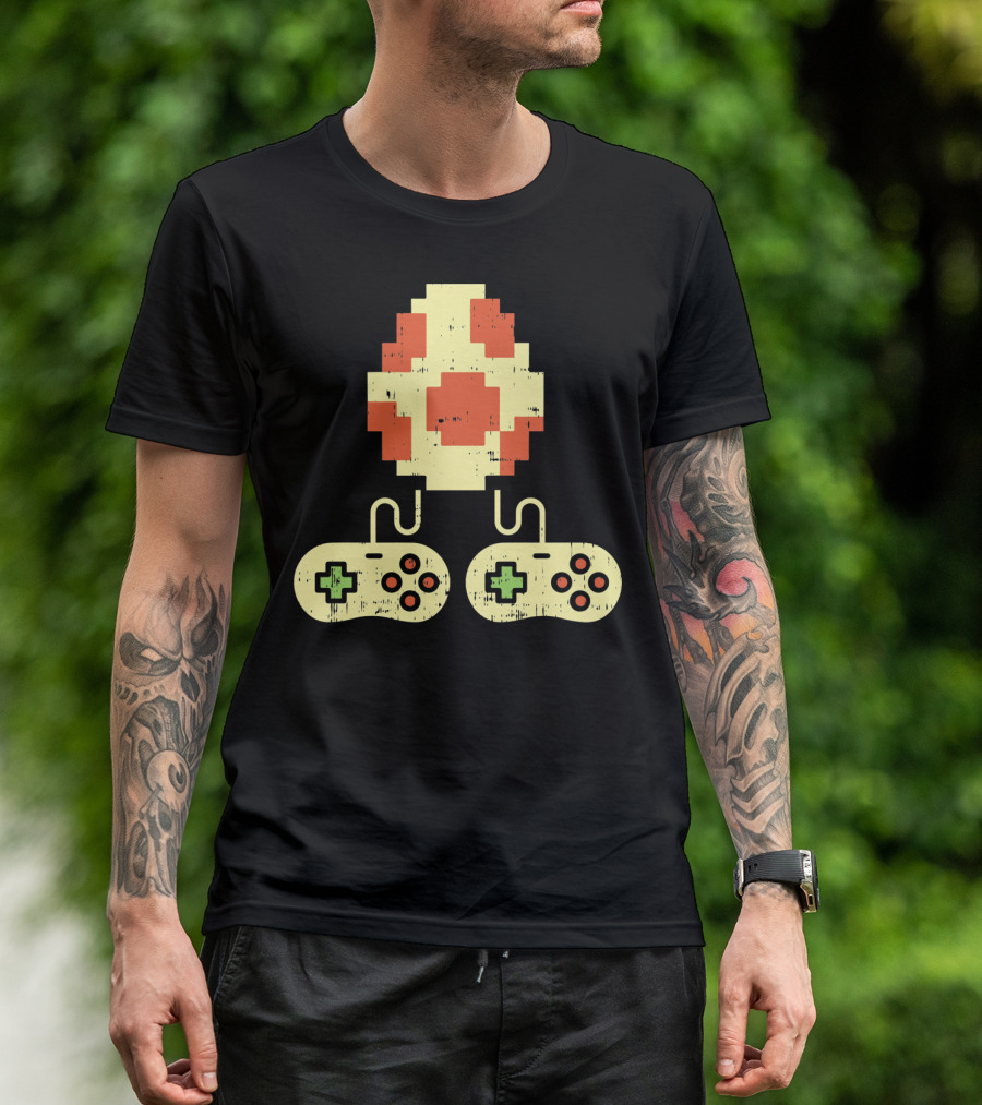 Easter Egg Pixel Art With Retro Game Controllers Gamer Gaming T-Shirt