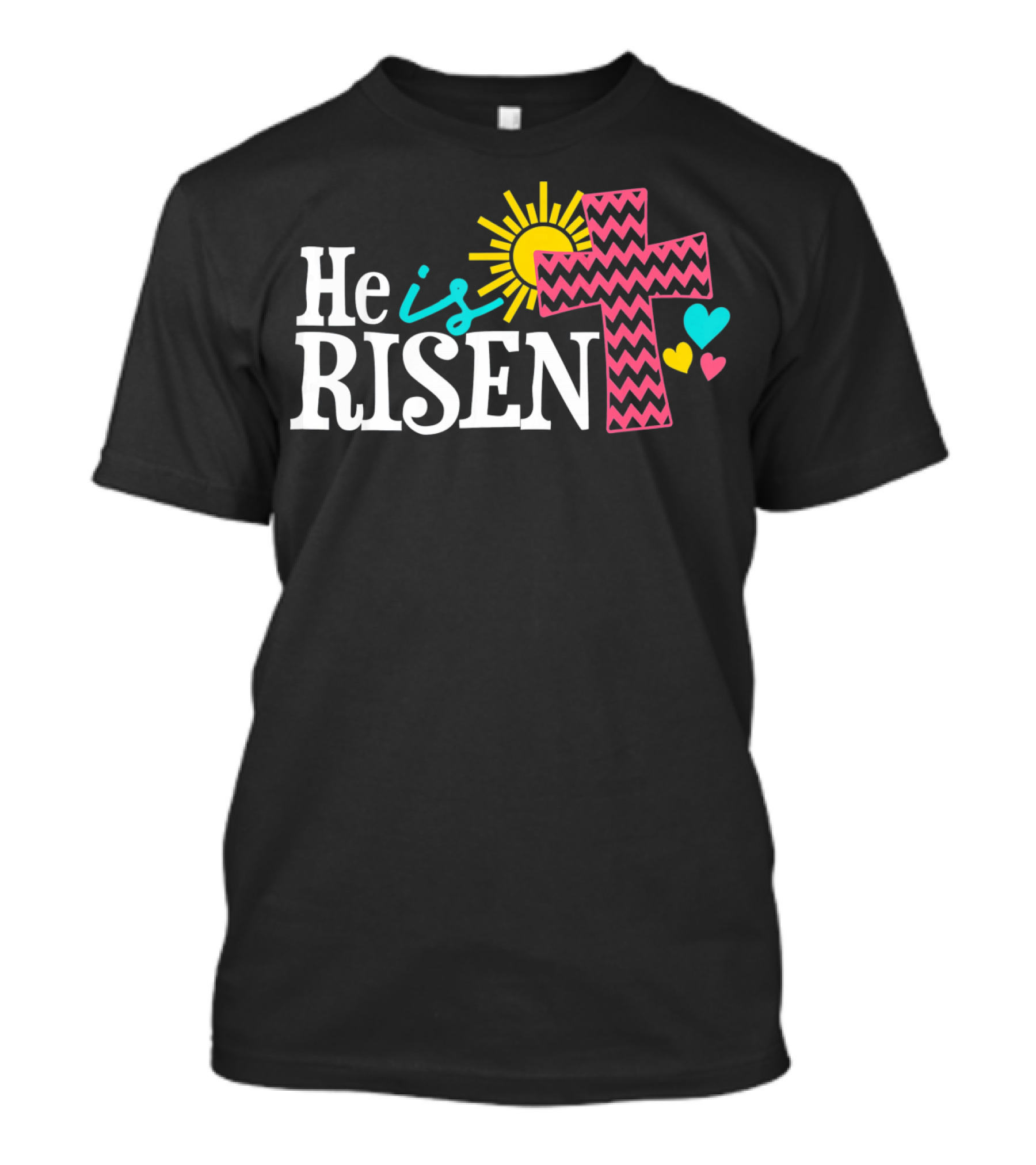 He Is Risen Christian Easter Cross Sun Hearts T-Shirt