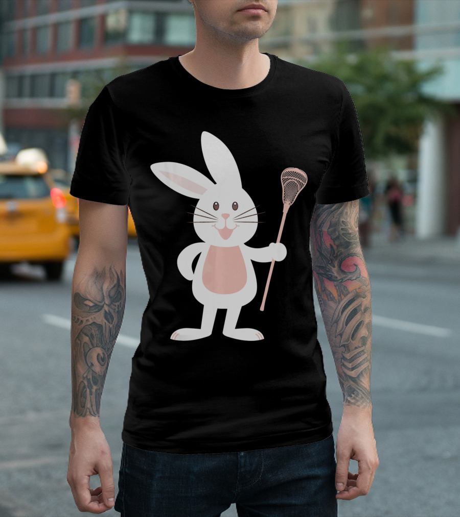 Cute Lacrosse Easter Bunny Holding Stick T-Shirt