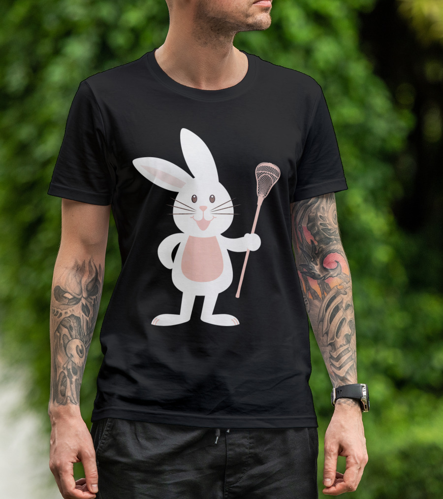 Cute Lacrosse Easter Bunny Holding Stick T-Shirt