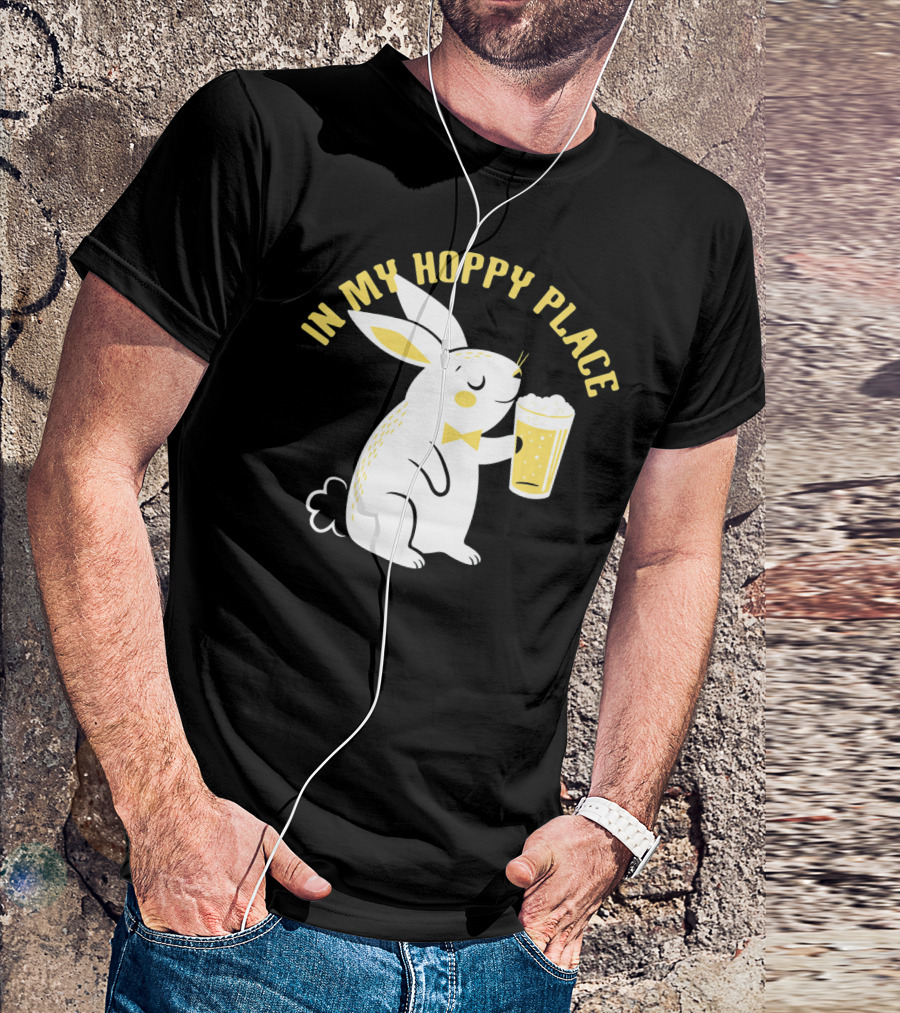 In My Hoppy Place Cute Bunny Drinking Beer T-Shirt