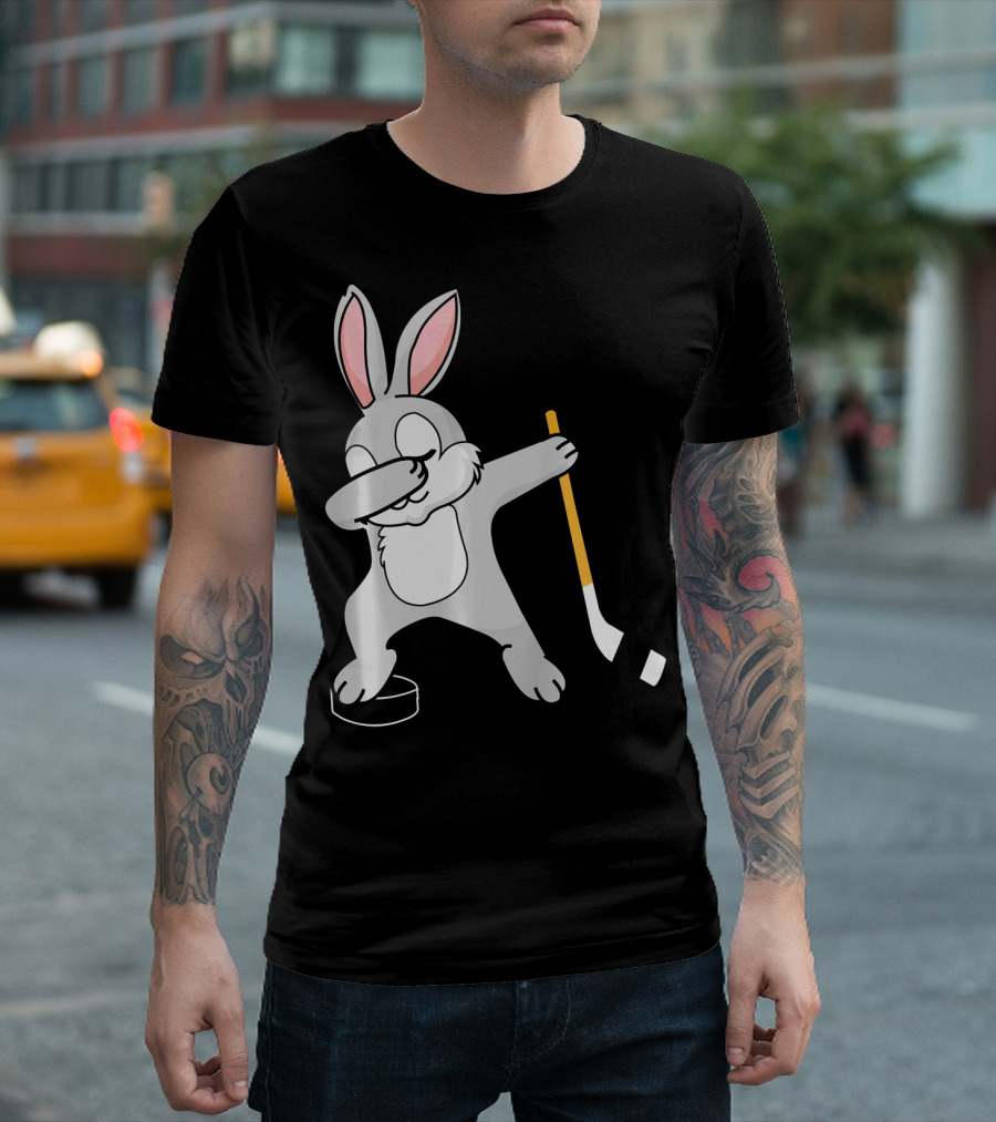 Dabbing Bunny Playing Hockey Easter Day T-Shirt