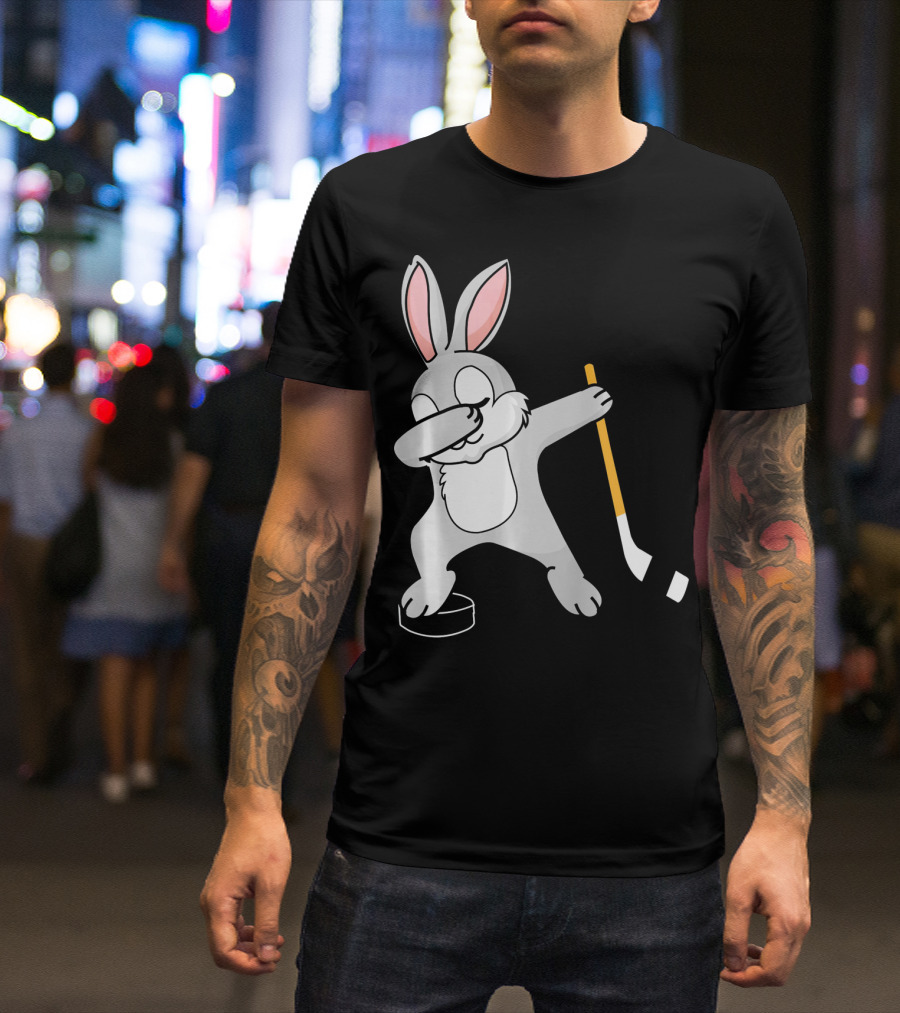 Dabbing Bunny Playing Hockey Easter Day T-Shirt