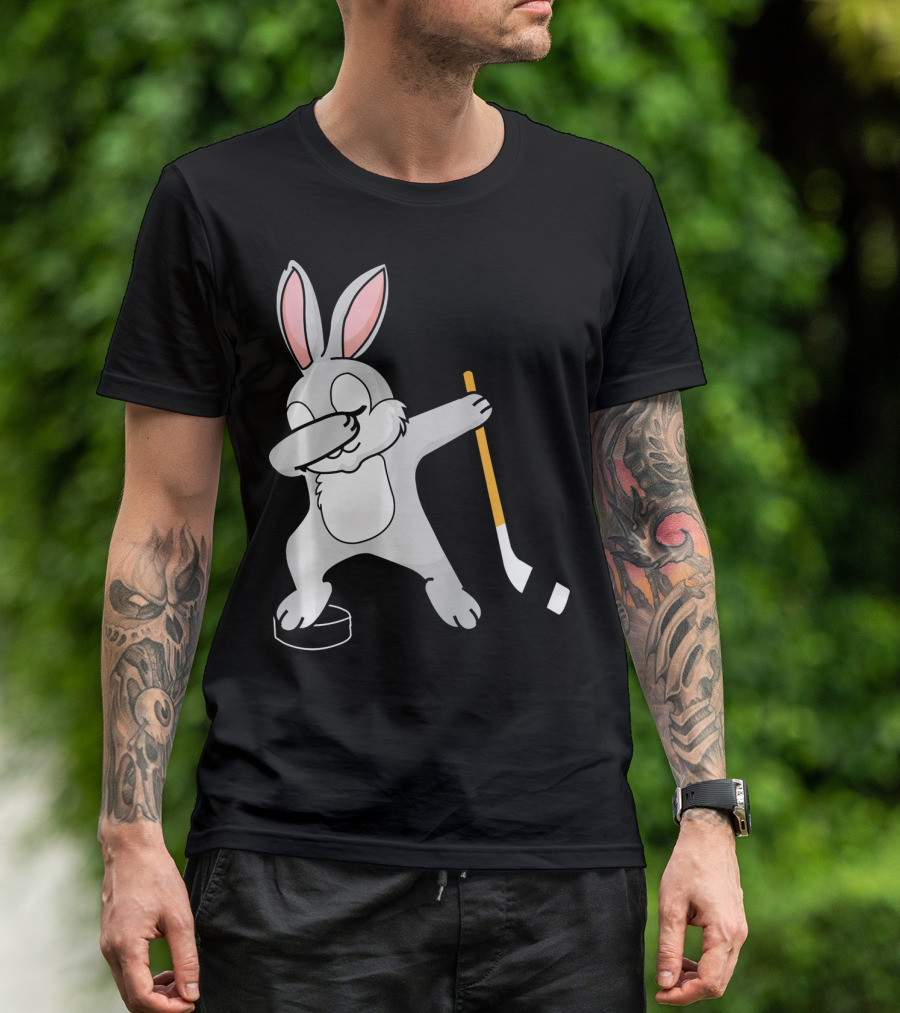 Dabbing Bunny Playing Hockey Easter Day T-Shirt