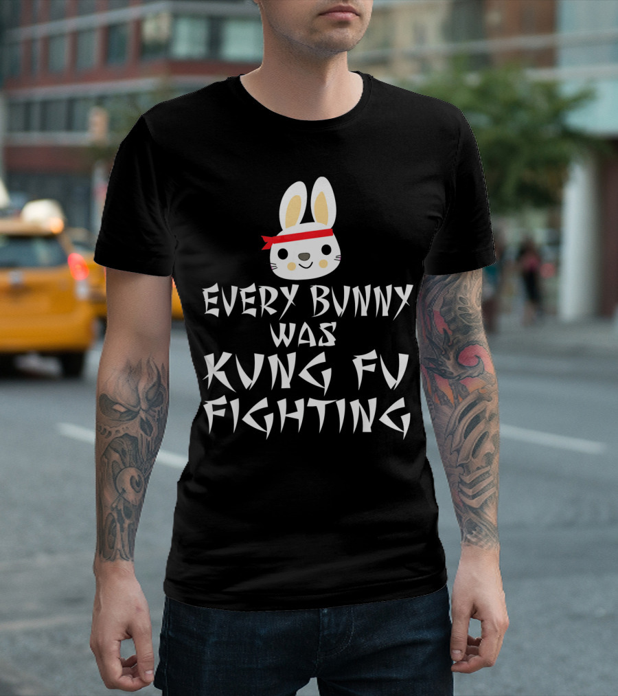 Every Bunny Was Kung Fu Fighting Bunny With Red Bandana T-Shirt