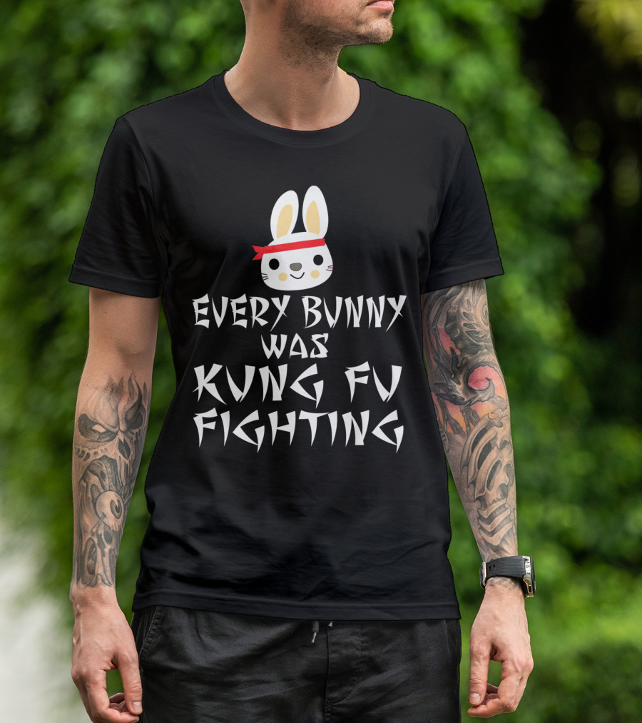Every Bunny Was Kung Fu Fighting Bunny With Red Bandana T-Shirt