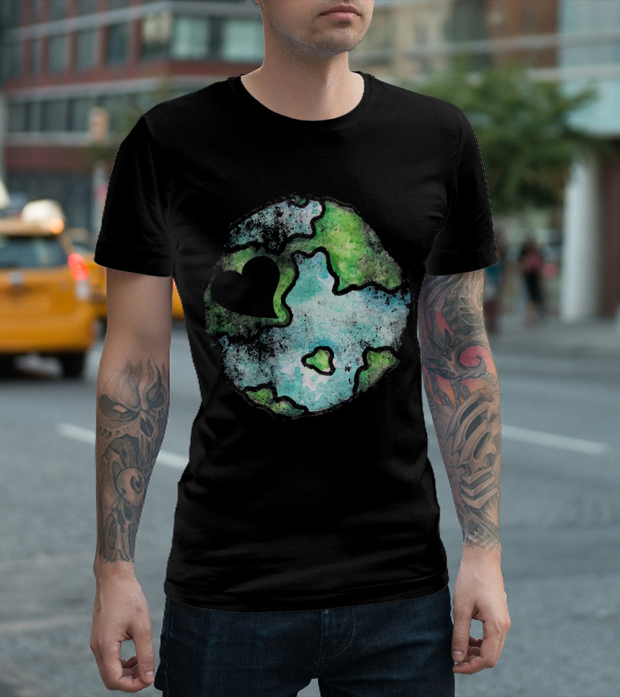 Earth Day Love Heart Vintage Artistic Planet T-Shirt