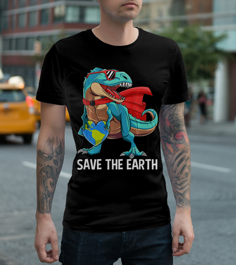 Save the Earth Dinosaur Kids Boys Earth Day T-Shirt