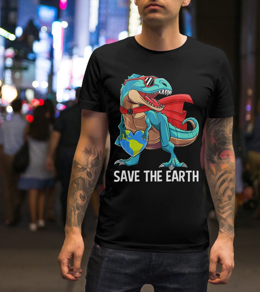 Save The Earth Dinosaur Kids Boys Earth Day T-Shirt