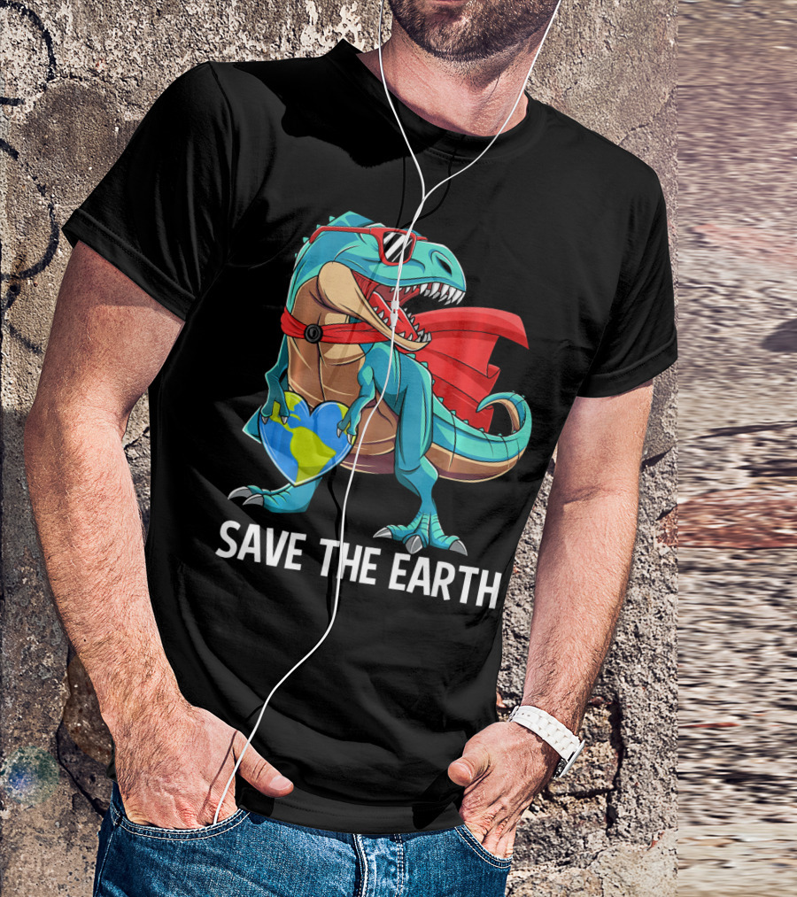 Save The Earth Dinosaur Kids Boys Earth Day T-Shirt