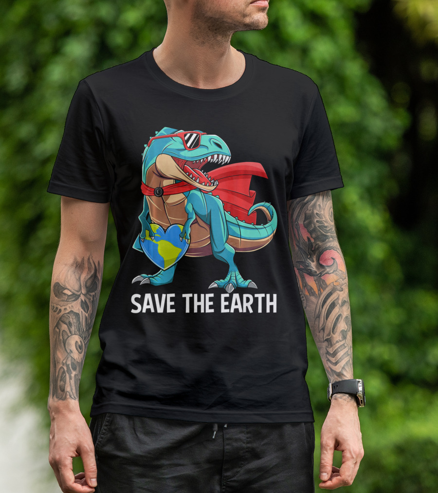 Save The Earth Dinosaur Kids Boys Earth Day T-Shirt
