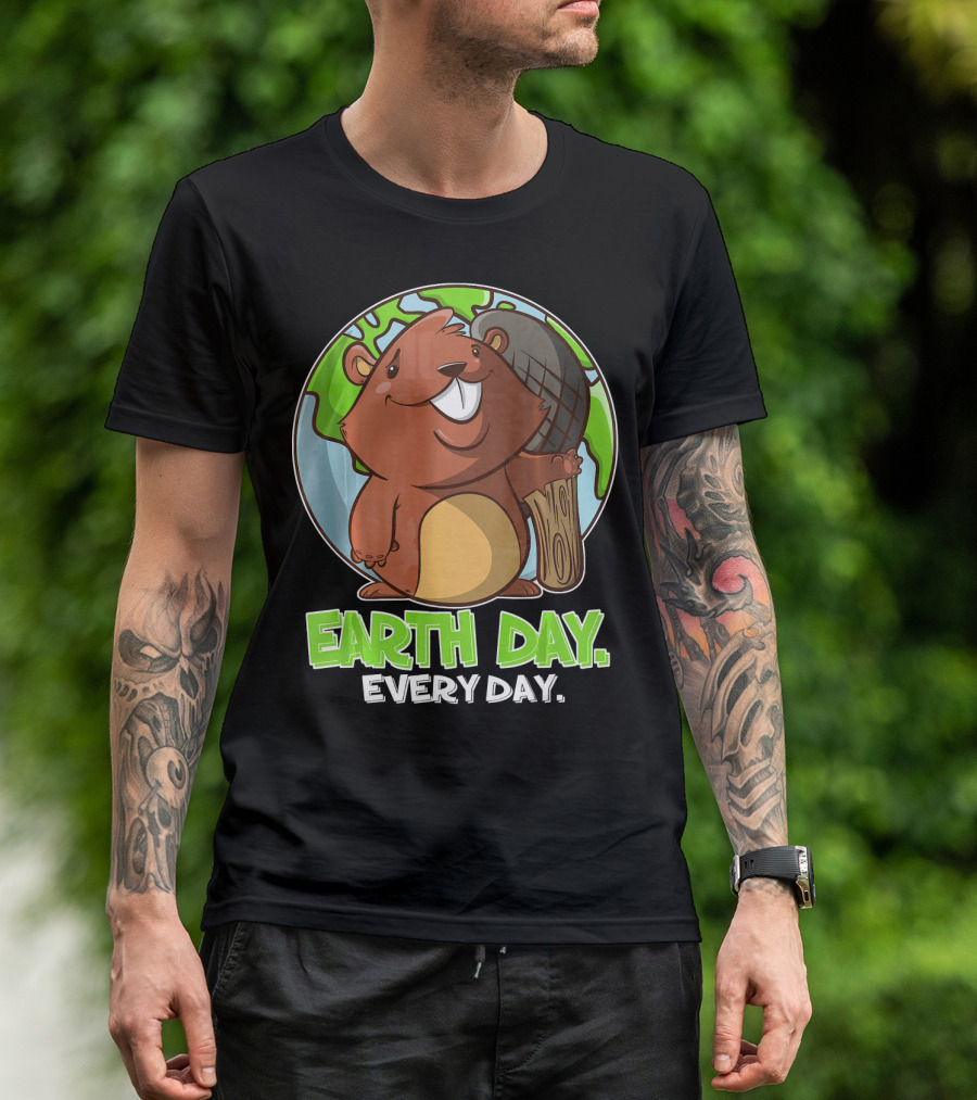 Earth Day Every Day Cute Beaver And Planet T-Shirt