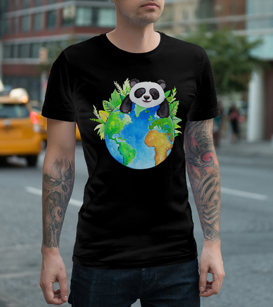Cute Earth Panda Bear with Green Foliage T-Shirt