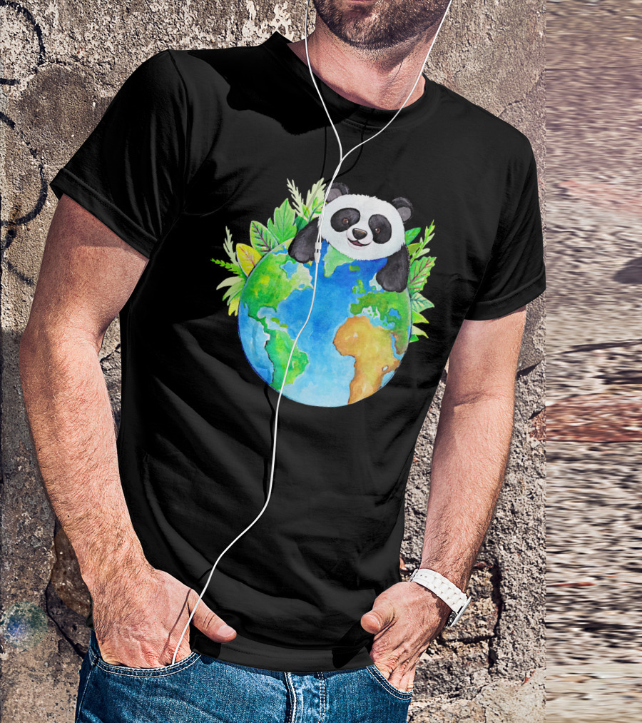 Cute Earth Panda Bear With Green Foliage T-Shirt