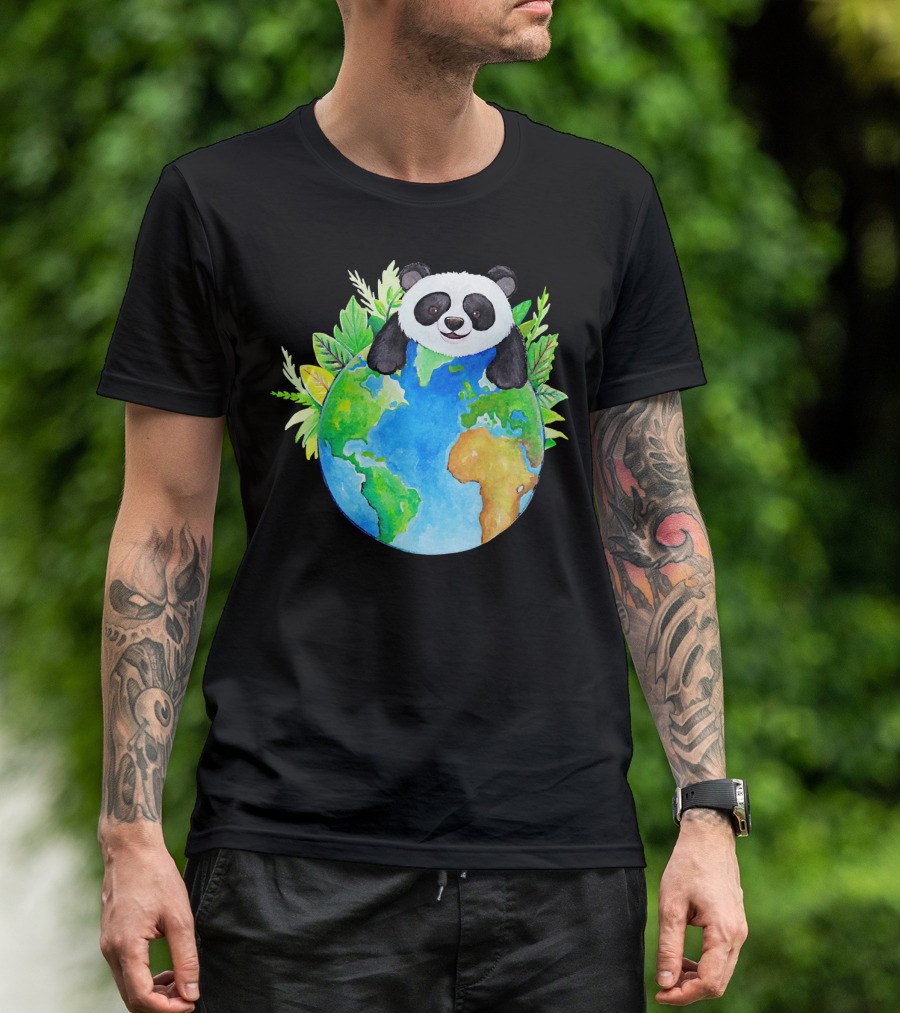 Cute Earth Panda Bear With Green Foliage T-Shirt