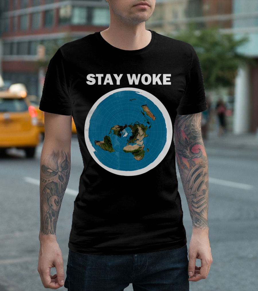 Stay Woke Flat Earth Map Representation T-Shirt