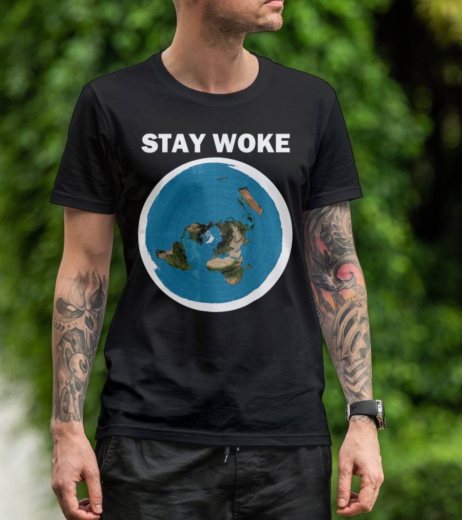 Stay Woke Flat Earth Map Representation T-Shirt