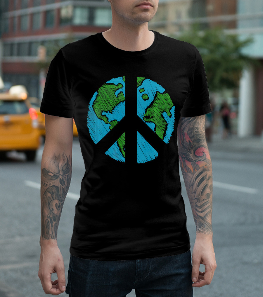 Retro Vintage Peace On Earth Day World Map T-Shirt