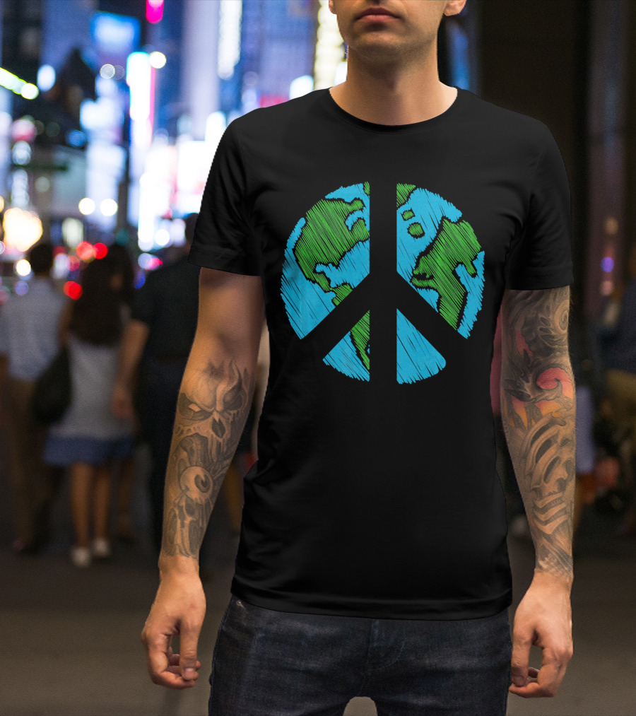 Retro Vintage Peace On Earth Day World Map T-Shirt
