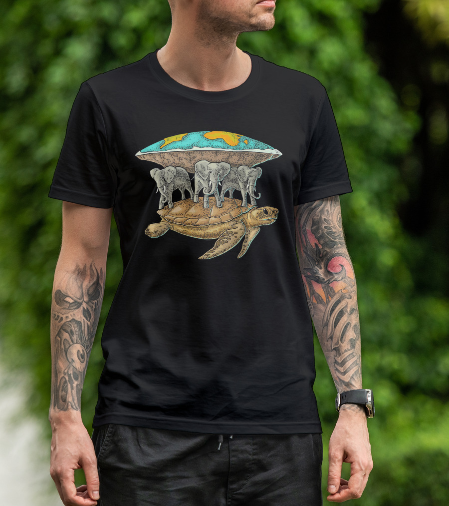 Flat Earth Elephants On World Turtle T-Shirt