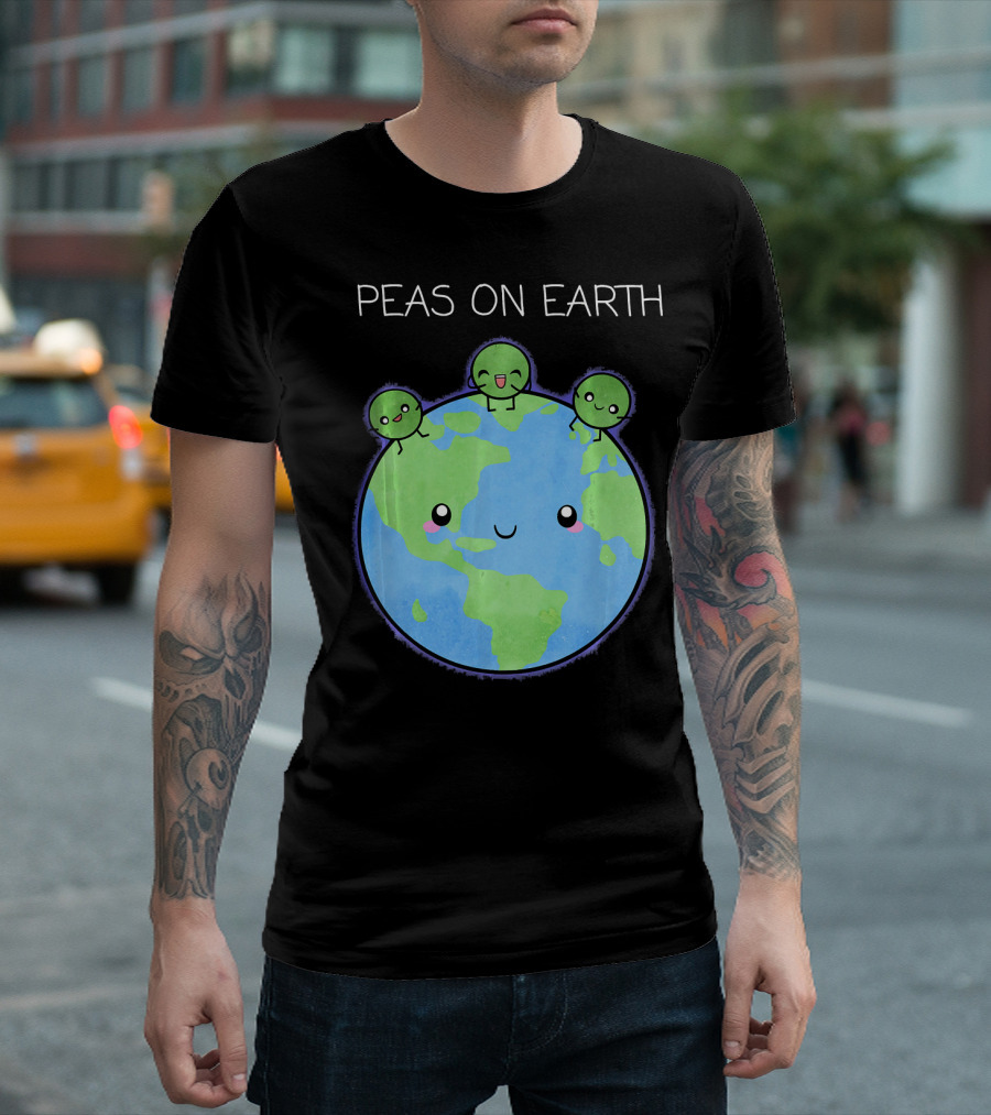 Peas on Earth Cute Cartoon Planet with Happy Faces T-Shirt