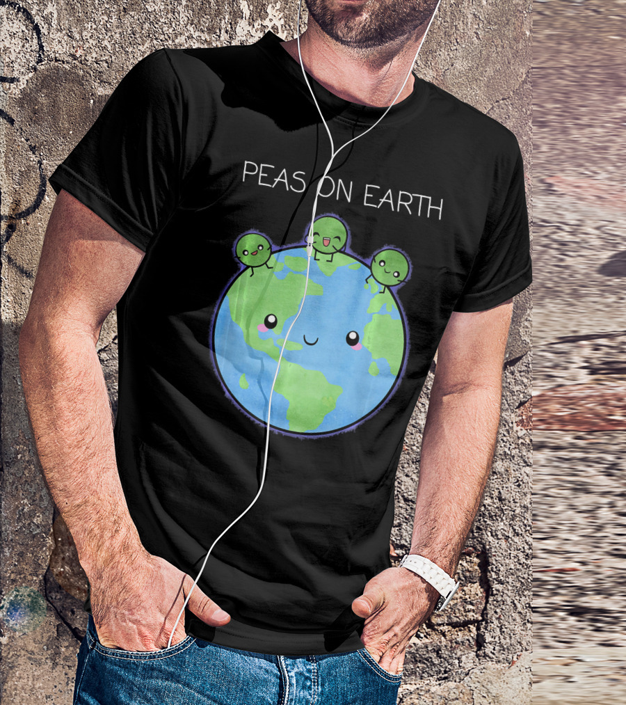 Peas On Earth Cute Cartoon Planet With Happy Faces T-Shirt