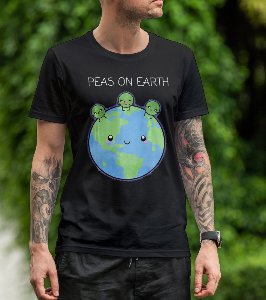 Peas On Earth Cute Cartoon Planet With Happy Faces T-Shirt