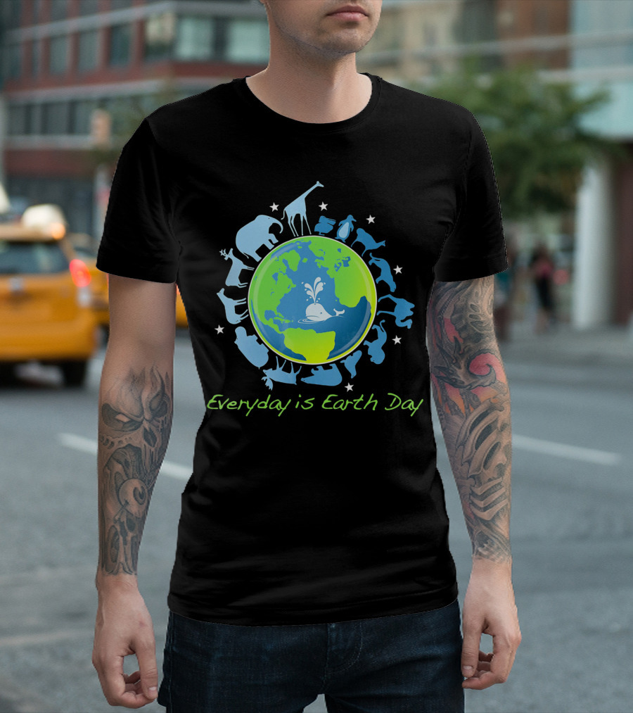 Everyday Is Earth Day Animals Globe Wildlife Conservation T-Shirt