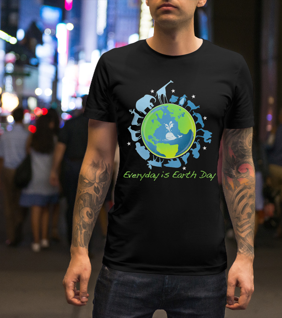 Everyday Is Earth Day Animals Globe Wildlife Conservation T-Shirt