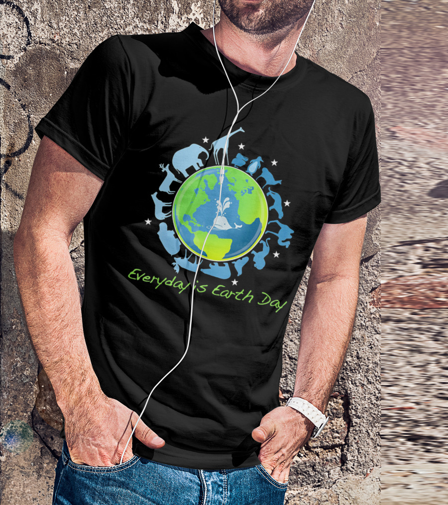 Everyday Is Earth Day Animals Globe Wildlife Conservation T-Shirt