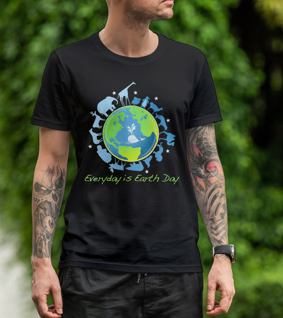 Everyday Is Earth Day Animals Globe Wildlife Conservation T-Shirt
