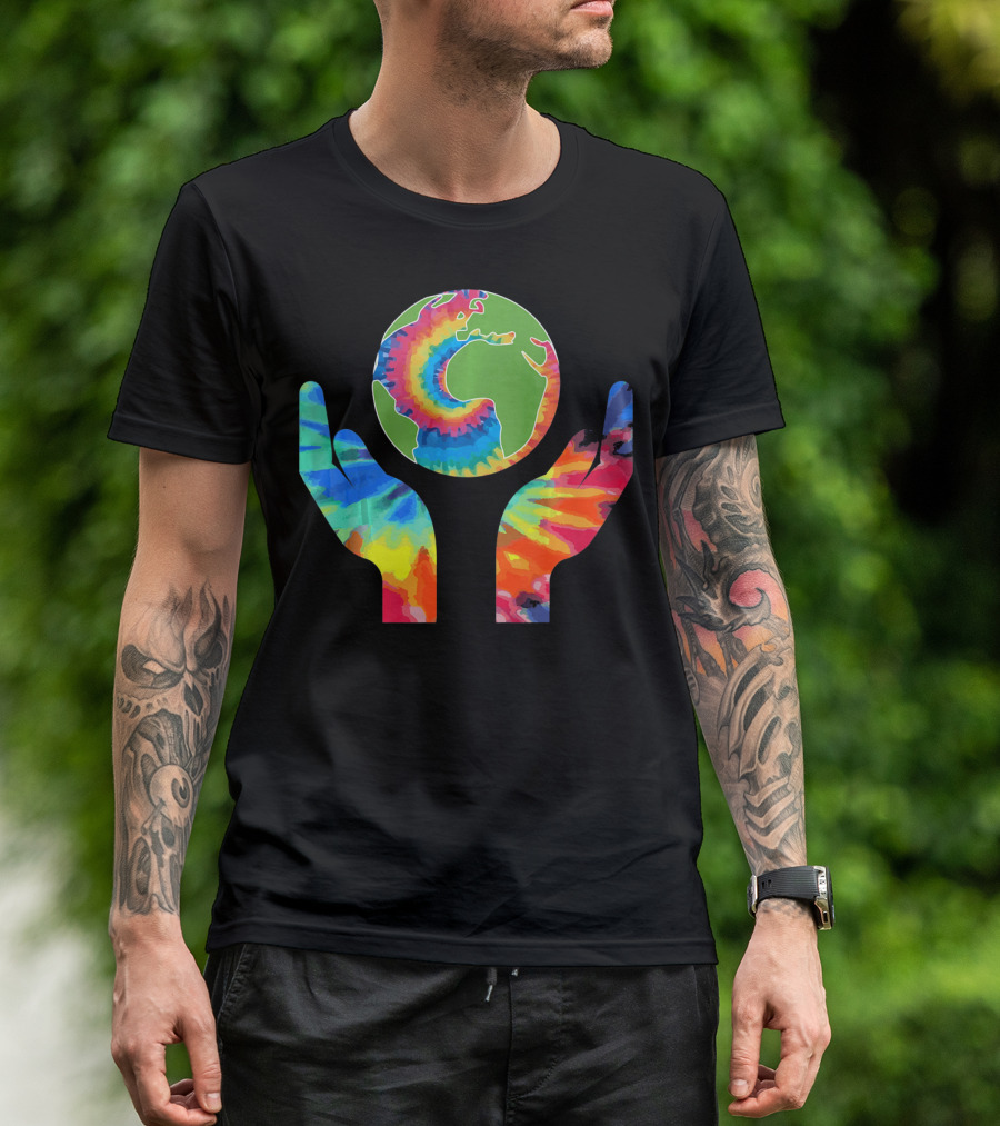 Earth Day Tie-Dye Hands Holding Planet Climate Change Global Warming T-Shirt