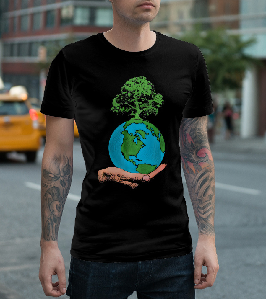 Earth Day Protect Green Environment Tree on Globe in Hand T-Shirt