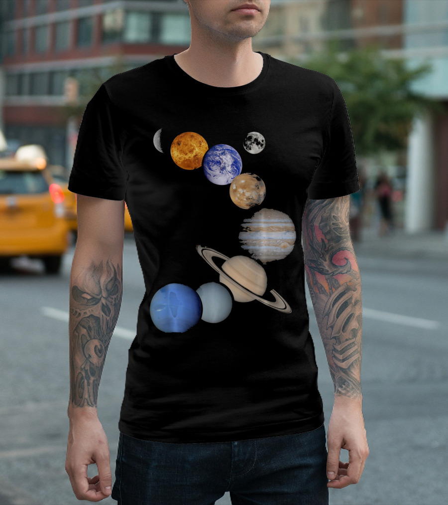 Planet Solar System Earth Moon Sun Mars Jupiter Saturn Neptune Uranus T-Shirt