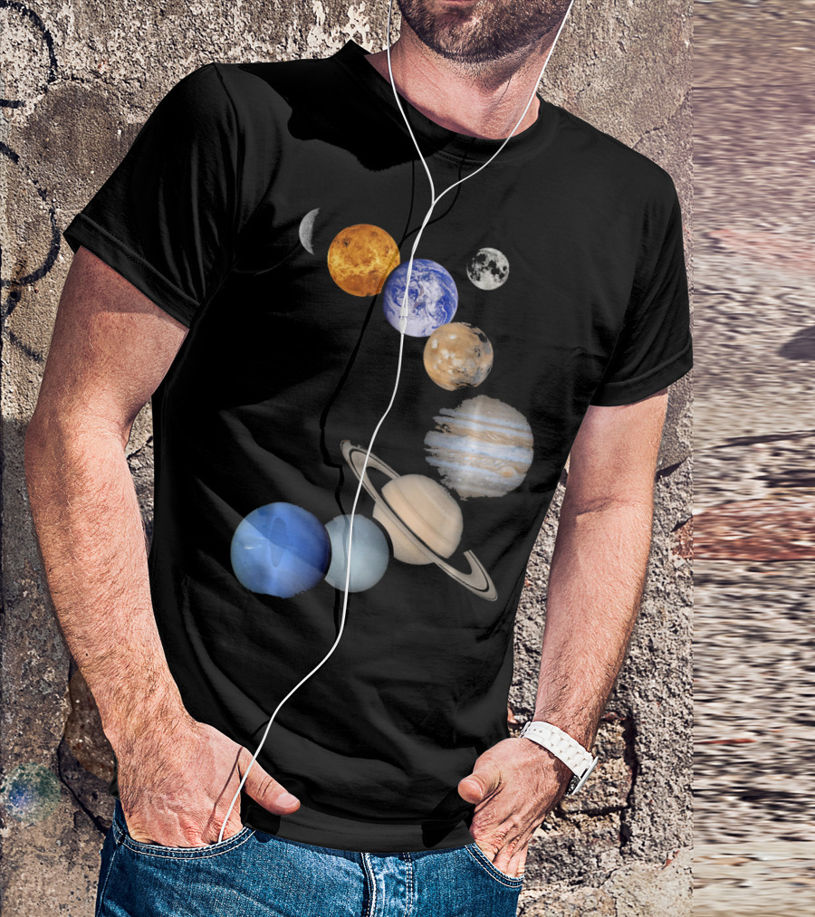 Planet Solar System Earth Moon Sun Mars Jupiter Saturn Neptune Uranus T-Shirt