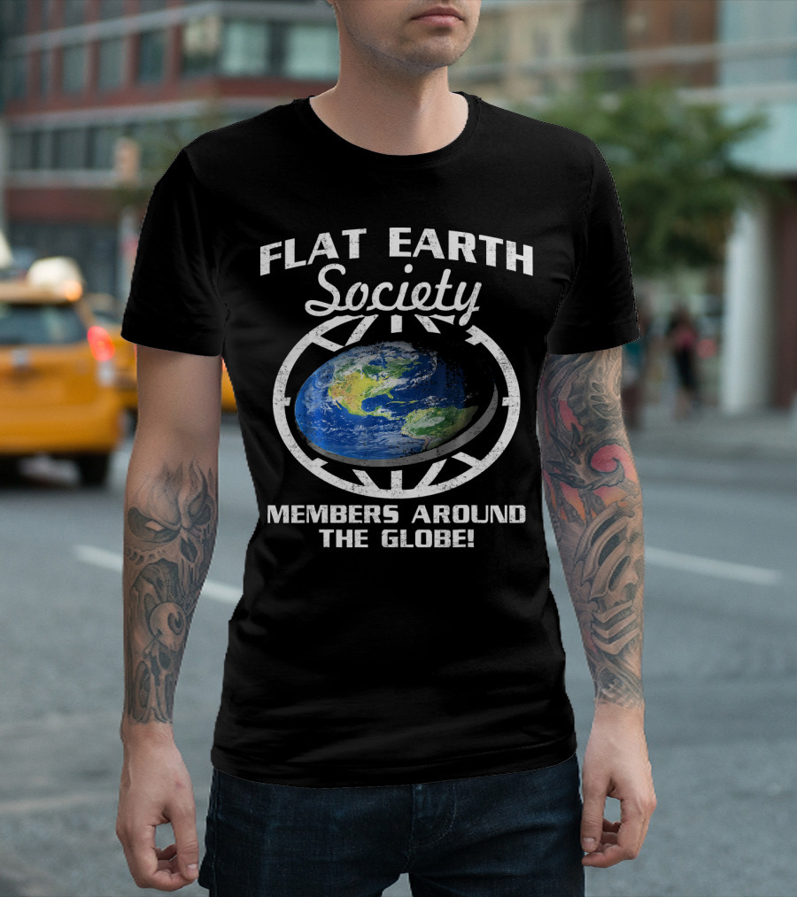Flat Earth Society Members Around the Globe Planet Map T-Shirt