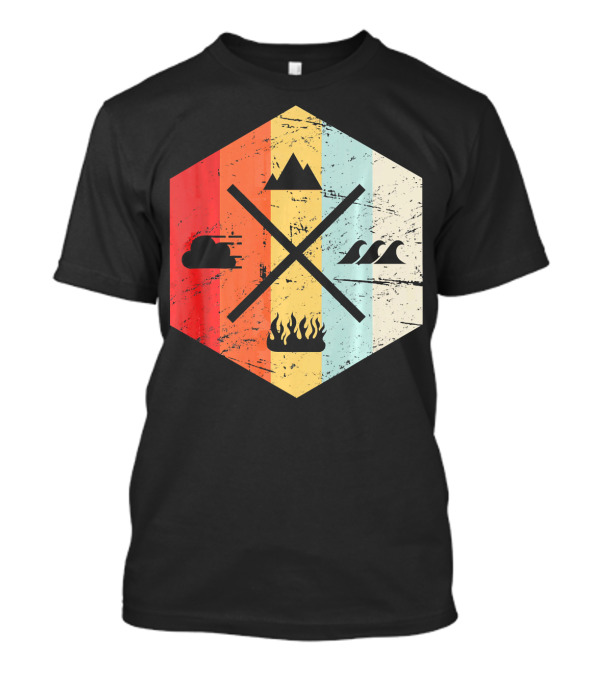 Retro Four Elements Earth Water Fire Air Iconic Symbolism T-Shirt