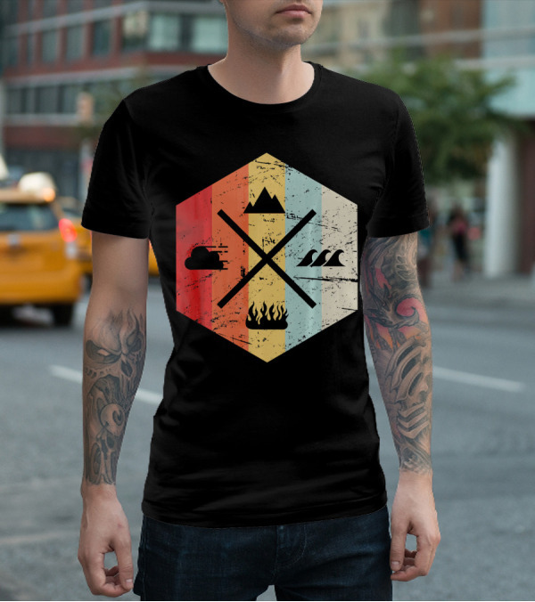 Retro Four Elements Earth Water Fire Air Iconic Symbolism T-Shirt