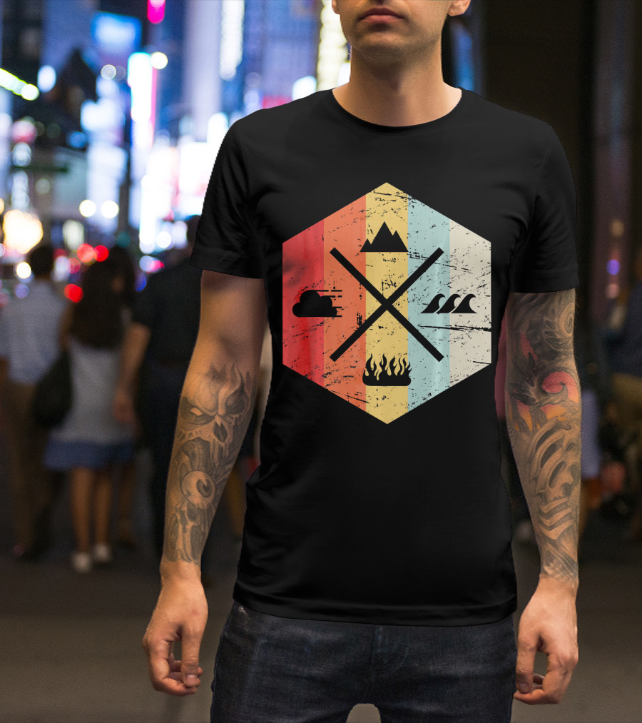Retro Four Elements Earth Water Fire Air Iconic Symbolism T-Shirt