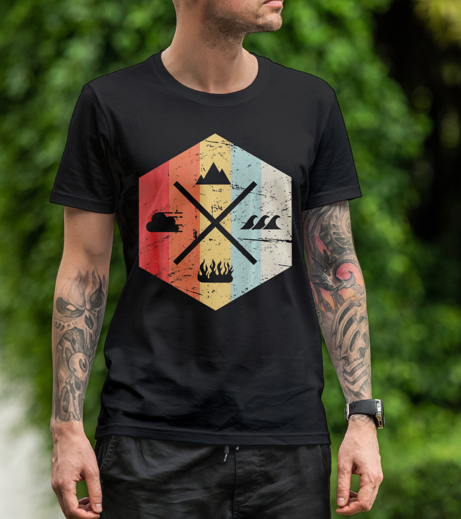 Retro Four Elements Earth Water Fire Air Iconic Symbolism T-Shirt