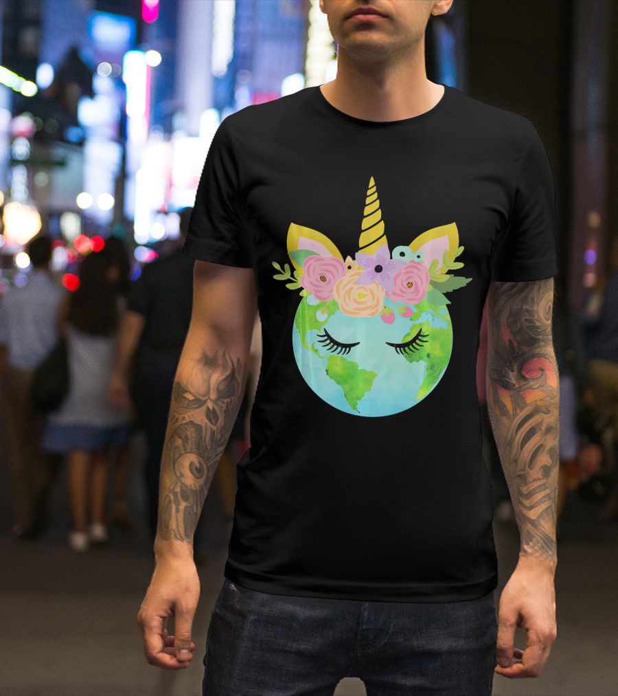 Floral Unicorn Globe For Earth Day T-Shirt