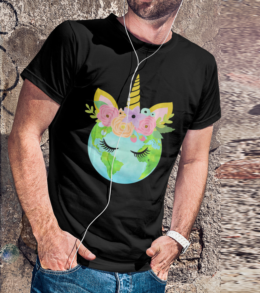 Floral Unicorn Globe For Earth Day T-Shirt