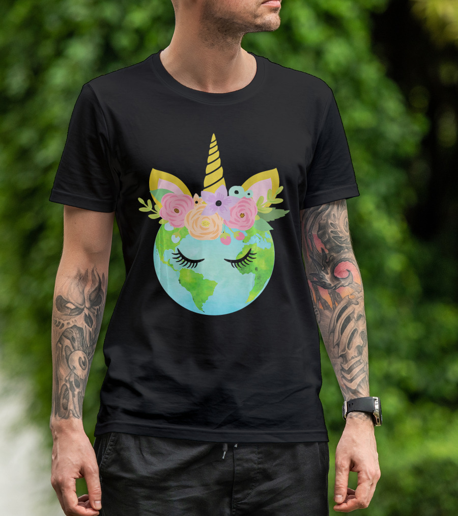Floral Unicorn Globe For Earth Day T-Shirt
