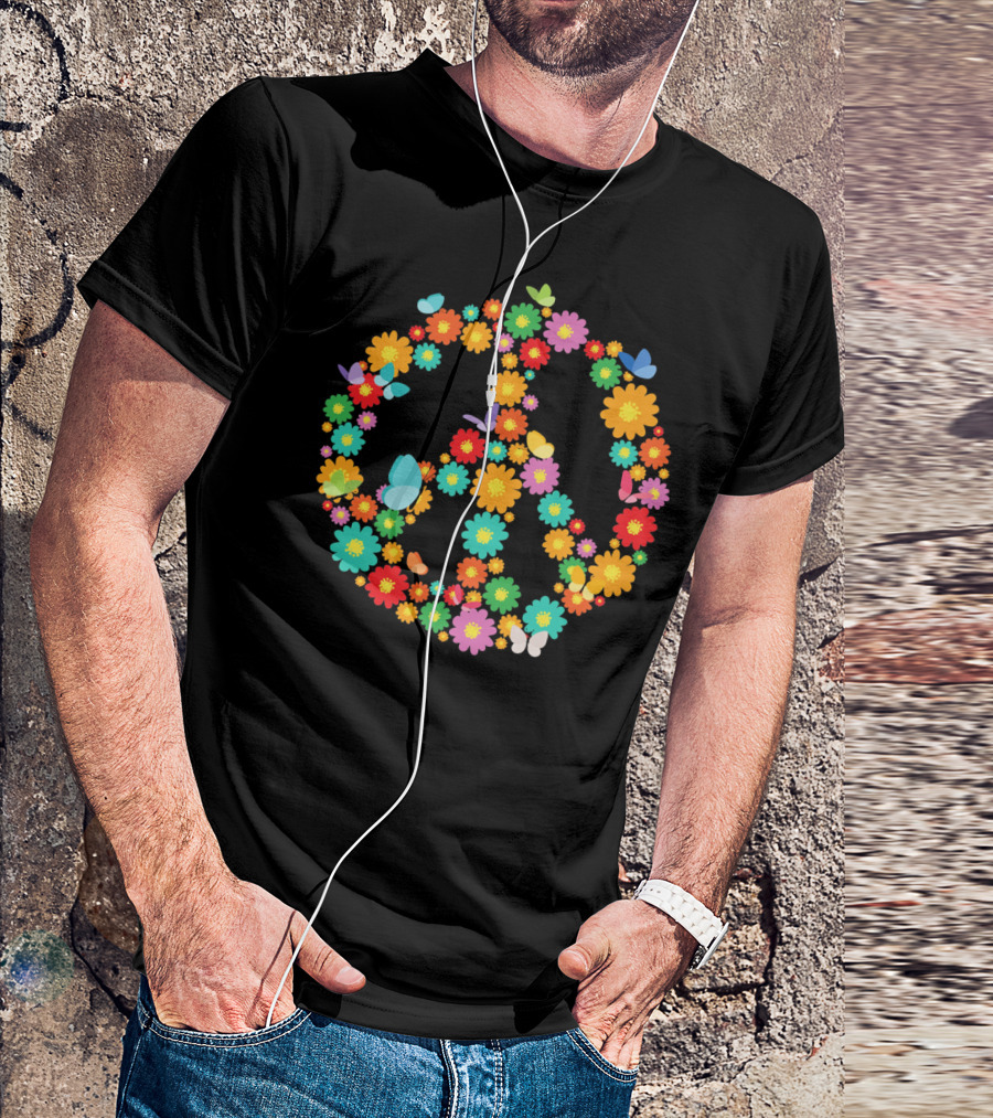 Earth Day Daisy Flower Peace Sign With Butterflies T-Shirt