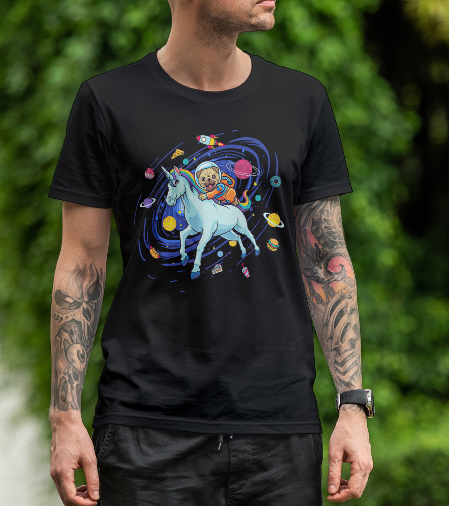 Unicorn Pug Space Galaxy Astronaut Adventure T-Shirt