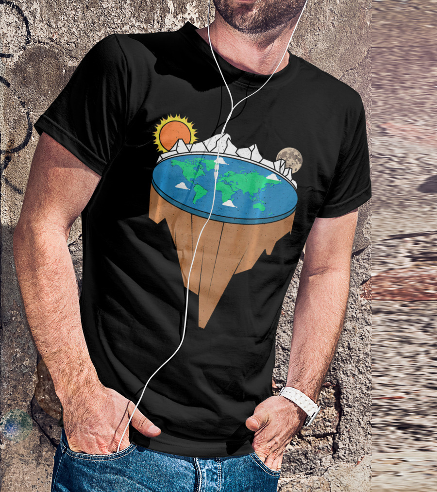 Flat Earth Conspiracy Theorist Map With Sun And Moon T-Shirt