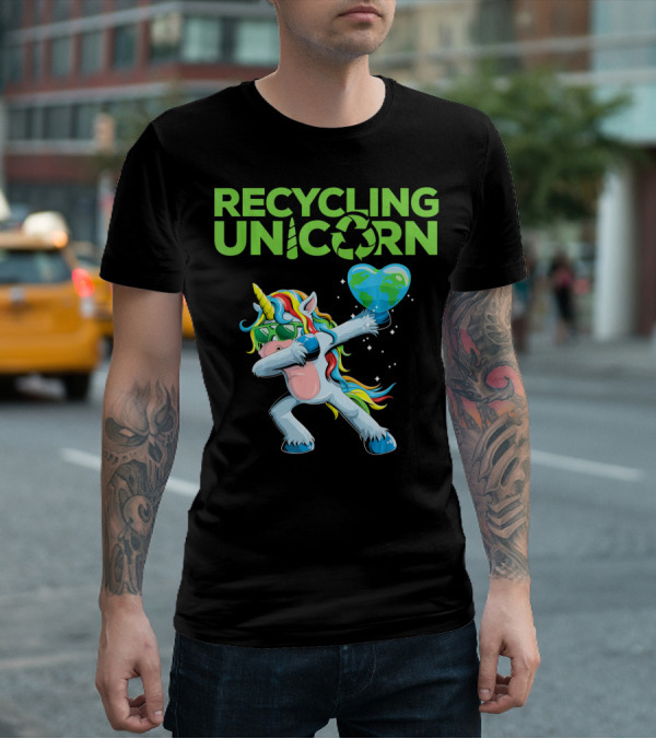 Recycling Unicorn Dabbing With Earth Heart T-Shirt