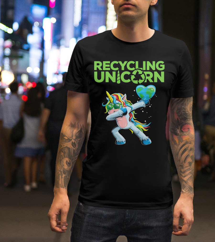 Recycling Unicorn Dabbing With Earth Heart T-Shirt